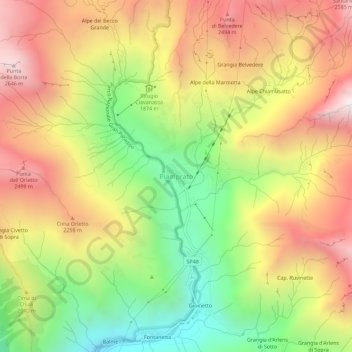 Carte topographique Piamprato, altitude, relief
