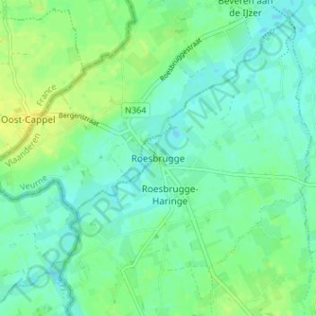Carte topographique Roesbrugge, altitude, relief