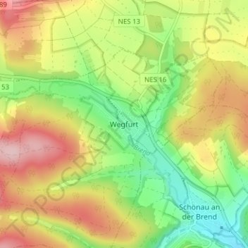Carte topographique Wegfurt, altitude, relief