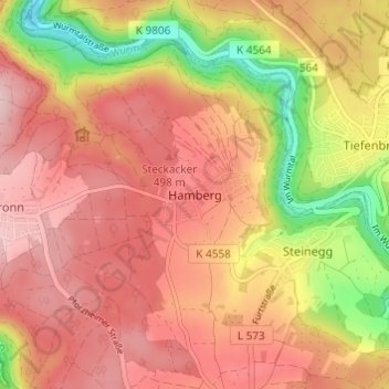 Carte topographique Hamberg, altitude, relief