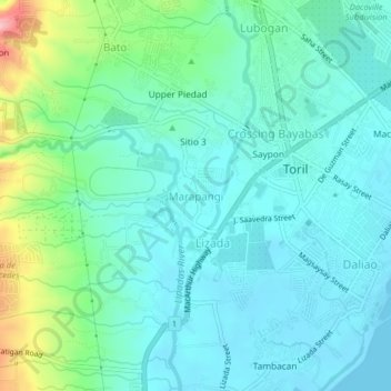 Carte topographique Marapangi, altitude, relief