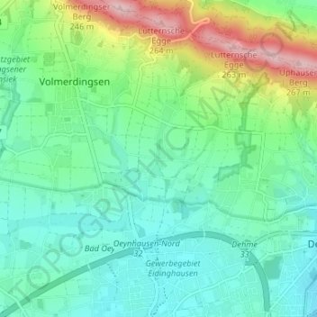 Carte topographique Röhn, altitude, relief