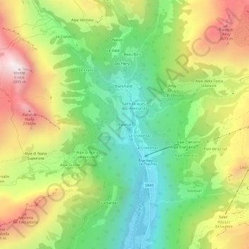 Carte topographique Rovinal, altitude, relief