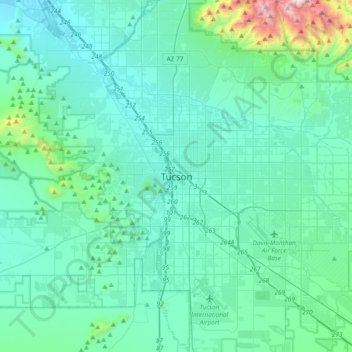 Carte topographique Tucson, altitude, relief