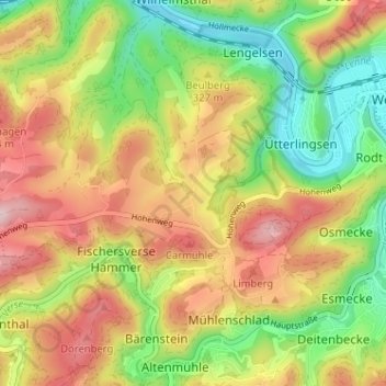 Carte topographique Rentrop, altitude, relief