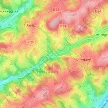 Carte topographique Köttingen, altitude, relief