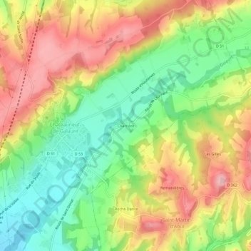 Carte topographique Charrière, altitude, relief