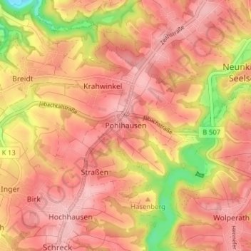 Carte topographique Pohlhausen, altitude, relief