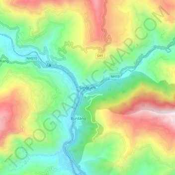 Carte topographique Singtam, altitude, relief
