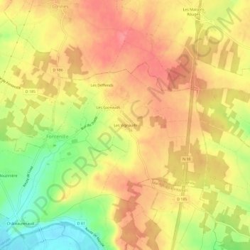 Carte topographique Les Vignauds, altitude, relief