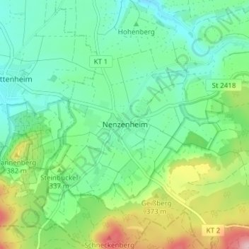 Carte topographique Nenzenheim, altitude, relief