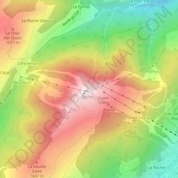Carte topographique Mont Chéry, altitude, relief
