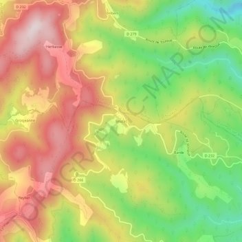 Carte topographique Bruzac, altitude, relief