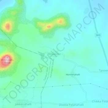 Carte topographique Hosakote, altitude, relief