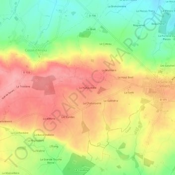 Carte topographique La Hunaudière, altitude, relief