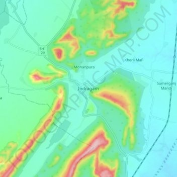 Carte topographique Indragarh, altitude, relief
