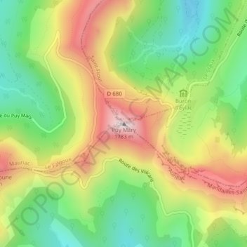 Carte topographique Puy Mary, altitude, relief