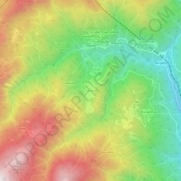 Carte topographique Cervara, altitude, relief