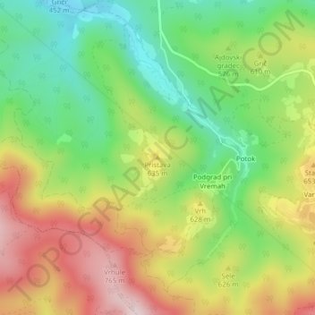 Carte topographique Pristava, altitude, relief