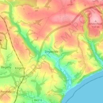 Carte topographique Stepaside, altitude, relief