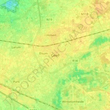 Carte topographique Geel, altitude, relief