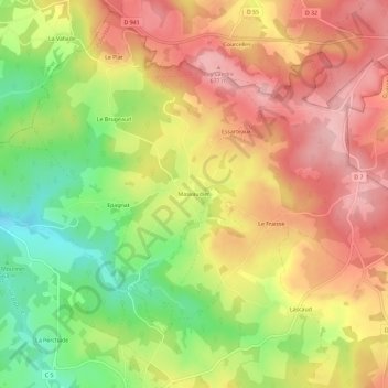 Carte topographique Masvaudier, altitude, relief