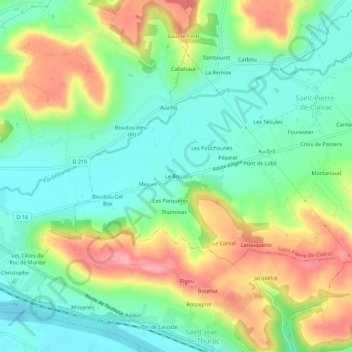 Carte topographique Le Bouas, altitude, relief