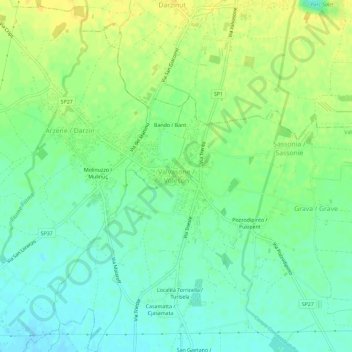 Carte topographique Valvasone / Voleson, altitude, relief