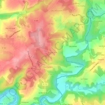 Carte topographique Puy de Chat, altitude, relief