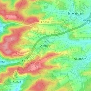 Carte topographique Dimbach, altitude, relief