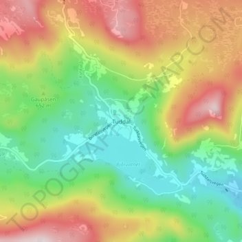 Carte topographique Tuddal, altitude, relief