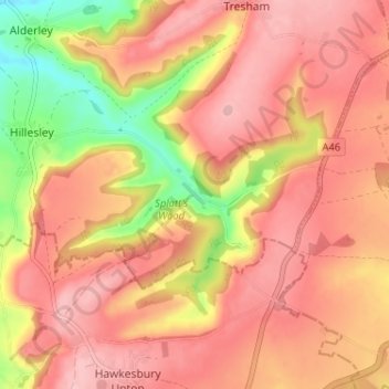 Carte topographique Lower Kilcott, altitude, relief