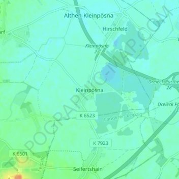 Carte topographique Kleinpösna, altitude, relief