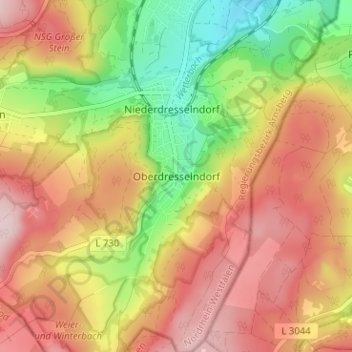Carte topographique Oberdresselndorf, altitude, relief