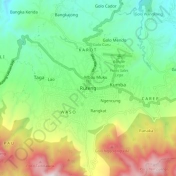 Carte topographique Ruteng, altitude, relief