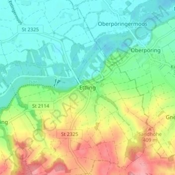 Carte topographique Ettling, altitude, relief