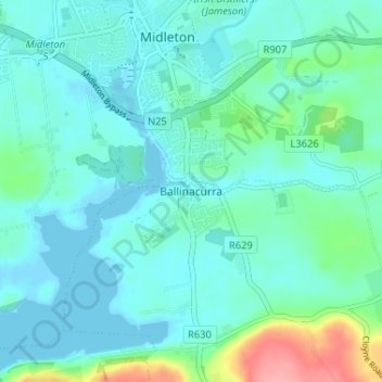 Carte topographique Ballinacurra, altitude, relief