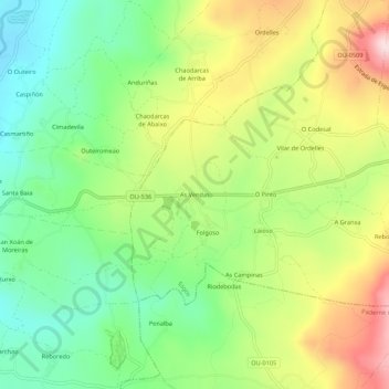 Carte topographique As Vendas, altitude, relief