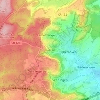 Carte topographique Hostert, altitude, relief