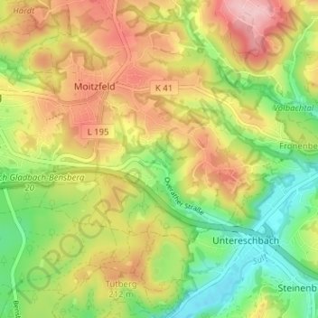 Carte topographique Obereschbach, altitude, relief