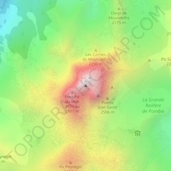 Carte topographique Pic du Midi d'Ossau, altitude, relief
