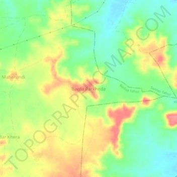 Carte topographique Barda Barkheda, altitude, relief