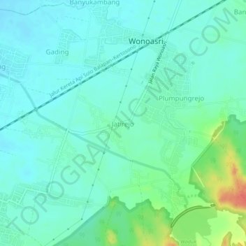 Carte topographique Jatirejo, altitude, relief