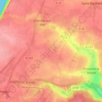 Carte topographique Dondeneville, altitude, relief