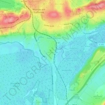 Carte topographique Hechendorf, altitude, relief