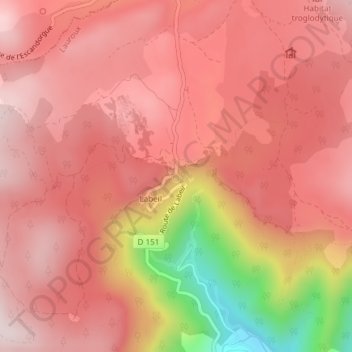 Carte topographique Grotte de Labeil, altitude, relief