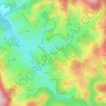 Carte topographique Les Bourbas, altitude, relief