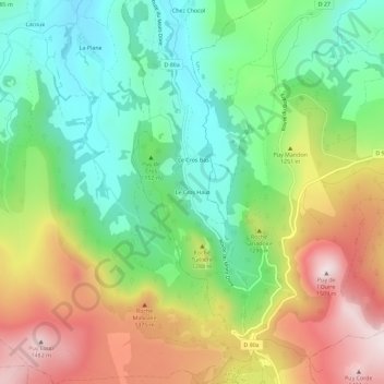 Carte topographique Le Cros Haut, altitude, relief