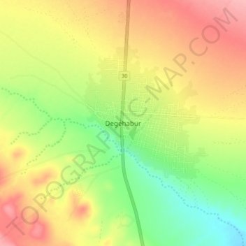 Carte topographique Degehabur, altitude, relief