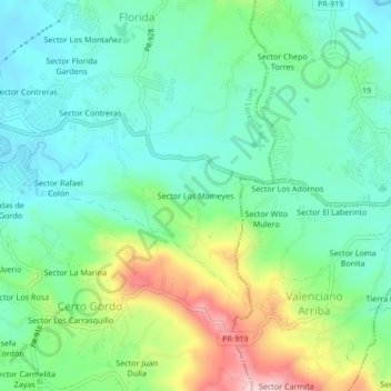 Carte topographique Sector Los Mameyes, altitude, relief